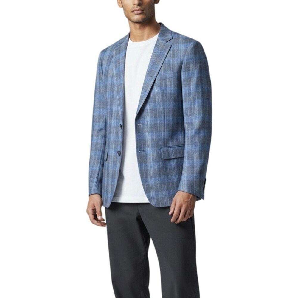 Calvin Klein Linen Blue Plaid Blazer - 40L - Picture 2 of 4